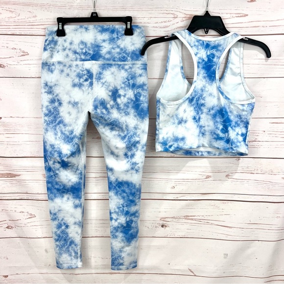 Evolution and Creation Cloud Tie Dye High Rise Crop Leggings Sports Bra Set - Picture 3 of 5